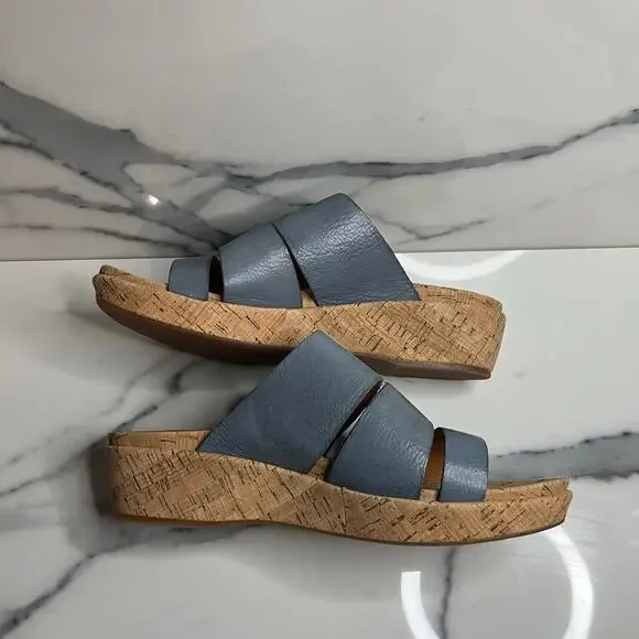 Kork-Ease | EUC Women's Blue Leather Slip-On Comfort Menzie Wedge Sandals Sz 10 - Picture 5 of 6
